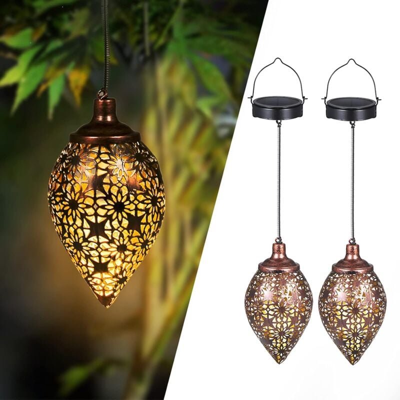 Outdoor-Solarlaternen aus Metall für den Außenbereich, Solarleuchten für den Außenbereich, zum Aufhängen für Garten, Bal...