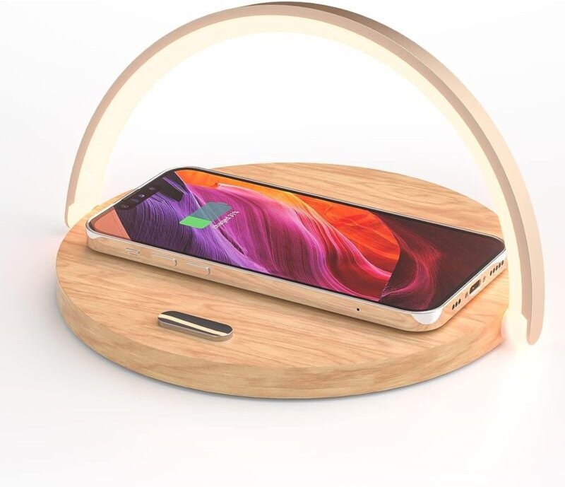 Nachtlicht mit kabellosem Ladegerät, Touch-Tischlampe, LED-Nachtlicht mit 10 w QC3.0-zertifiziertem Induktionsladegerät,...