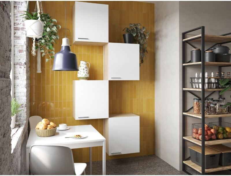 Oberschrank Hängeschrank Küche 4 Stück 50 cm Eiche Sägerau Weiß Merle Respekta