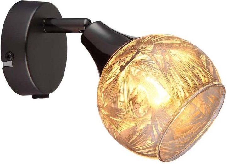 Wandlampe Wandspot Flurleuchte E14 Glas geeist schwarz-chrom verstellbar H 14 cm