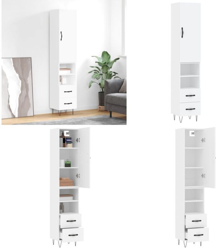 Highboard Weiß 34,5x34x180 cm Holzwerkstoff - Holzwerkstoff - Schrank