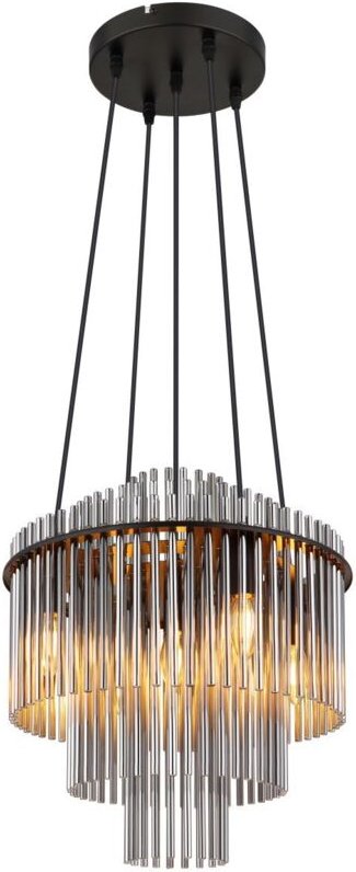 Hängeleuchte Pendellampe Kronleuchter Esszimmerleuchte Wohnzimmerlampe, Metall Glasstäbe schwarz rauchfarben, 5 Flammig ...