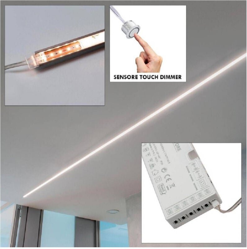 Trade Shop - LED-Leisten-Set, 12 w, Profil, Stromversorgung 24 w, 12 v, Licht 4000 k, dimmbar, Touch-Sensor -