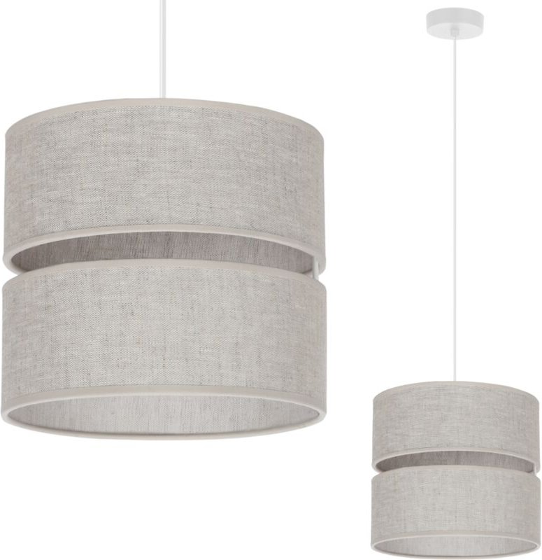 Duo Leinen Hängelampe Weiss 1 Flache Licht Beige Lampenschirm L01 20cm