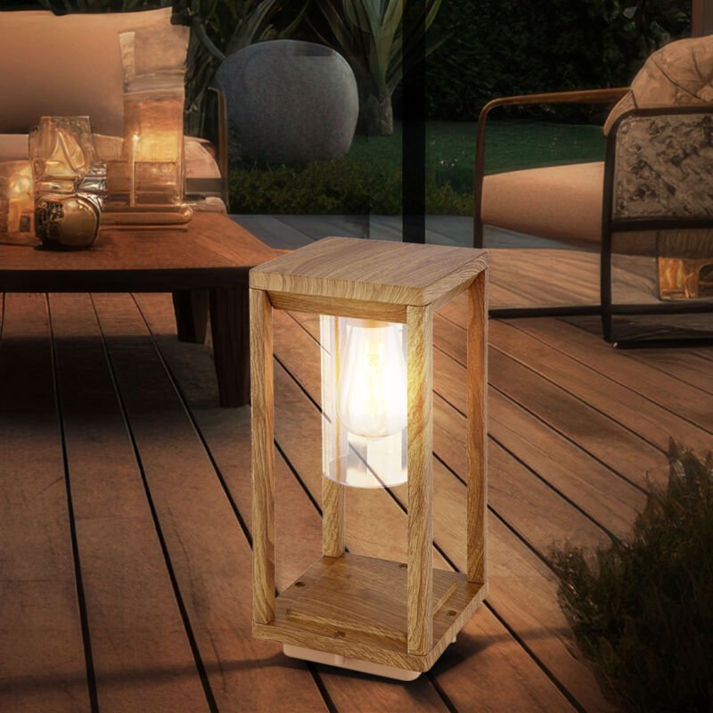 Außenleuchte Laterne Outdoor Holzoptik Außenlampe mit Dämmerungssensor Wetterfest IP44, Aluminium Kunststoff, 1x E27 Fas...