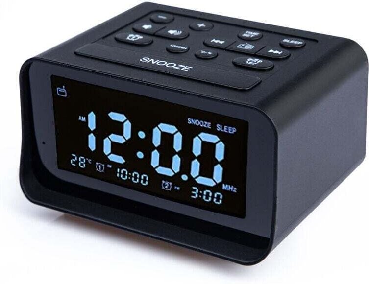 Ulisem Digitaler Radiowecker mit Dual-USB-Ladegerät fürs Schlafzimmer, einstellbare Lautstärke und Helligkeit (Schwarz)