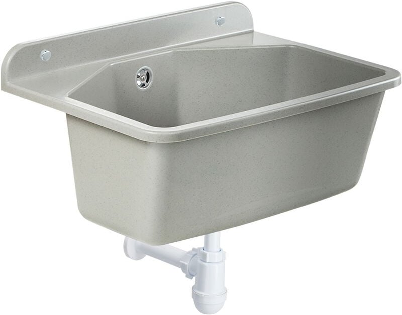 Gospo Ausgussbecken mit Siphon, 46x37x20 cm, Waschbecken aus Kunststoff, grau