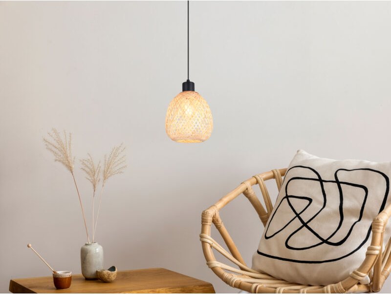 Kleine led Pendelleuchte Korblampe aus geflochtenem Bambus, ø 18cm
