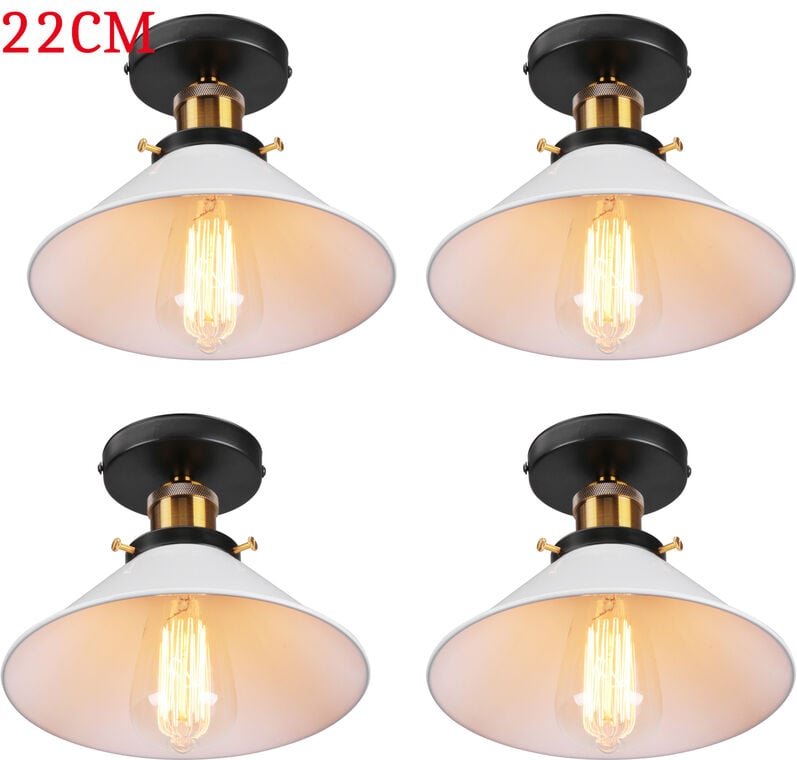 Deckenleuchte Vintage Retro Deckenlampe Industriell Eisen Lampenschirm Hutform 22cm Weiß 4PCS