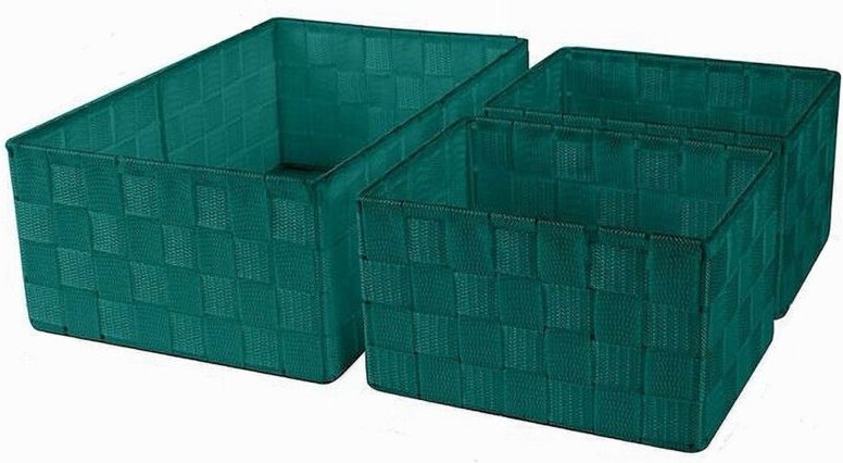 Trade Shop Traesio - Trade Shop - set mit 3 rechteckigen badezimmer-organizerkörben aus stoff, grün 69951 -