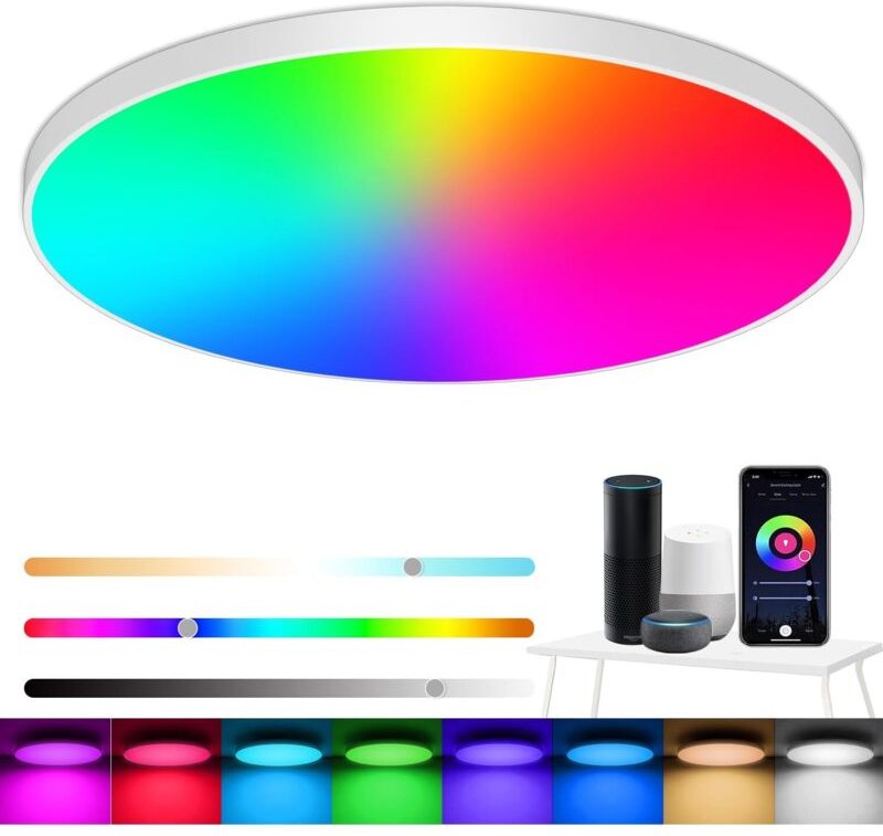 RGB-dimmbare LED-Deckenleuchte, 24W LED-Deckenlampe mit Fernbedienung und App-Steuerung, kompatibel mit Alexa Google Hom...