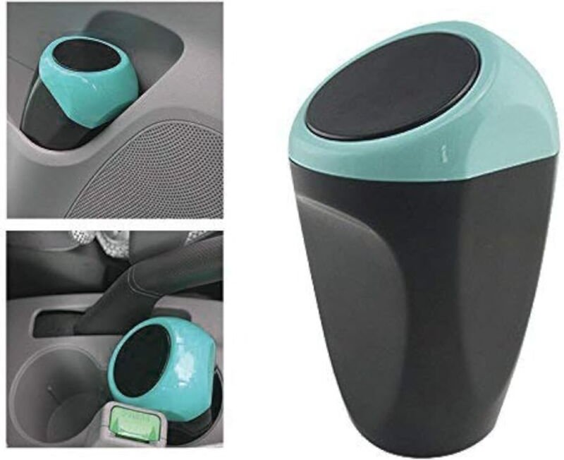 Mini-Automülleimer aus Kunststoff – Abfallbehälter 16x8CM – Aufbewahrungsbehälter für Auto/Büro/Zuhause (Blau)