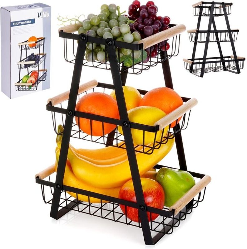 Loft inspired three tier fruit and vegetable basket in metal