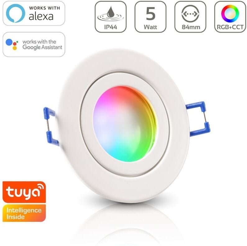 Einbauspot IP44 rund starr - Farbe: weiß - LED Leuchtmittel: GU10 5W RGB+CCT Smart Tuya