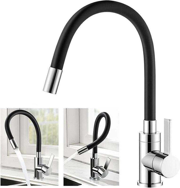 Flexible Küchenarmatur mit hohem Schwenkauslauf, frei verstellbarer Mischbatterie, Einloch-Spültischarmatur aus verchrom...