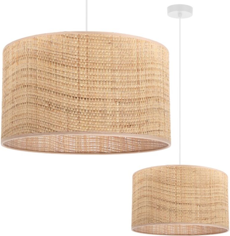 Weisse Rattan-Hängelampe 1 Flacher Rattan-Lampenschirm 35 Cm