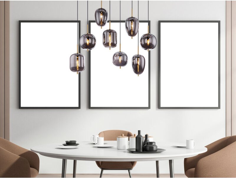 Pendelleuchte blacky mit 8 Rauchglaskugeln Metall Messing, Breite 94cm