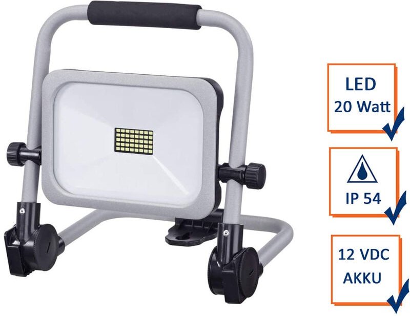 Led Baustrahler 20Watt tragbar, Akku & Netzteil 3 Stufen, klappbare Arbeitslampe