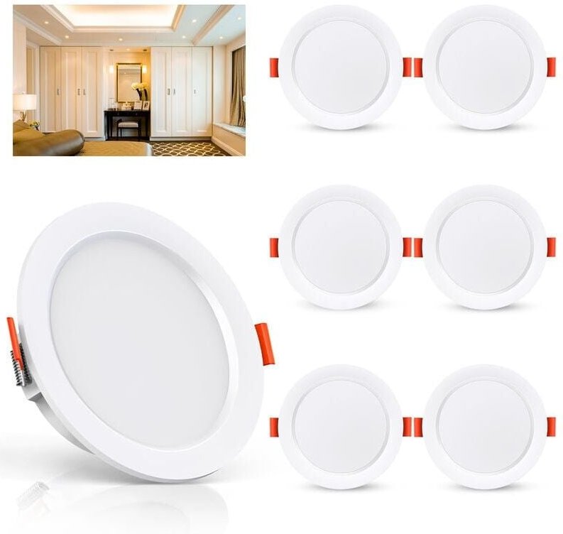 Thumbnail - 6er-Set LED-Einbaustrahler, 6 w, 500 Lumen, entspricht 50 w Glühlampe, 3000 k Weiß, extra flacher LED-Strahler für Badez...