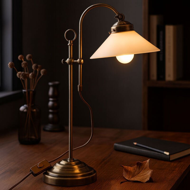 Nachttischleuchte Antik Retro Leselampe led Tischleuchte Schlafzimmerlampe höhenverstellbar, Metall altmessing Glas opal...