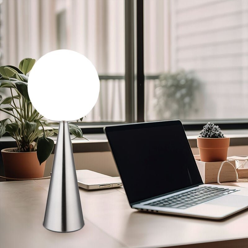 Led Tischlampe Nachttischleuchte Leselampe Wohnzimmerlampe Tischleuchte Beistelllampe, Metall Glaskugel silber weiß, 9W ...
