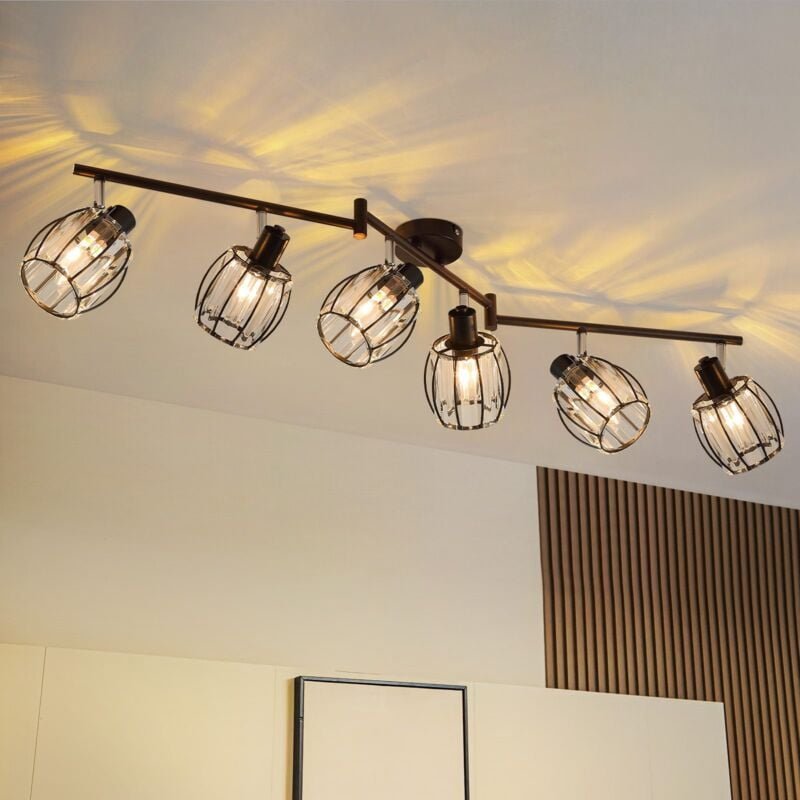 Deckenstrahler Vintage Deckenspot 4 Flammig - Deckenleuchte Kristall Lampenschirm Retro Strahler Industrial E14 Schwarz ...