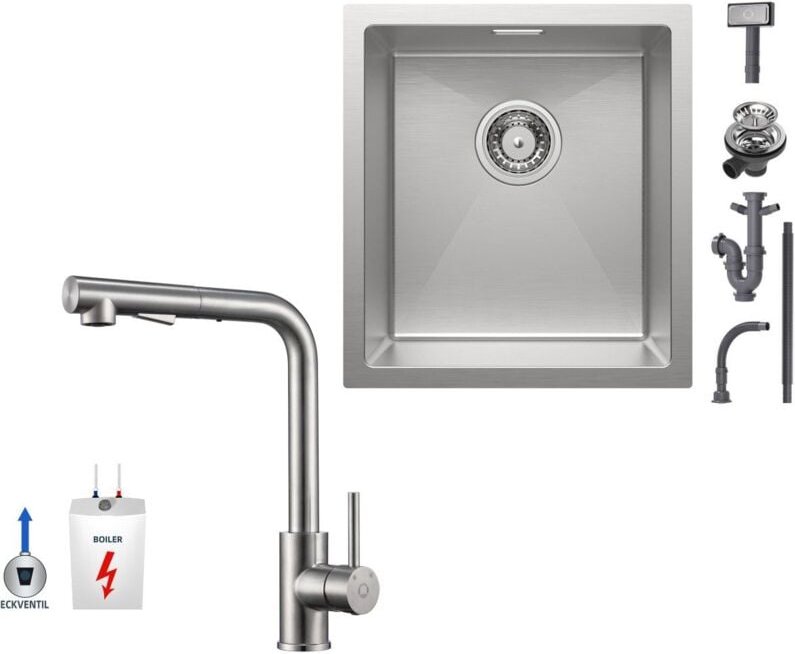 Cecipa Max - 40×44CM Unterbau-Küchenspüle Gebürstete Edelstahlspüle mit Ausziehbarer Küchenarmatur gebürstete Niederdruc...