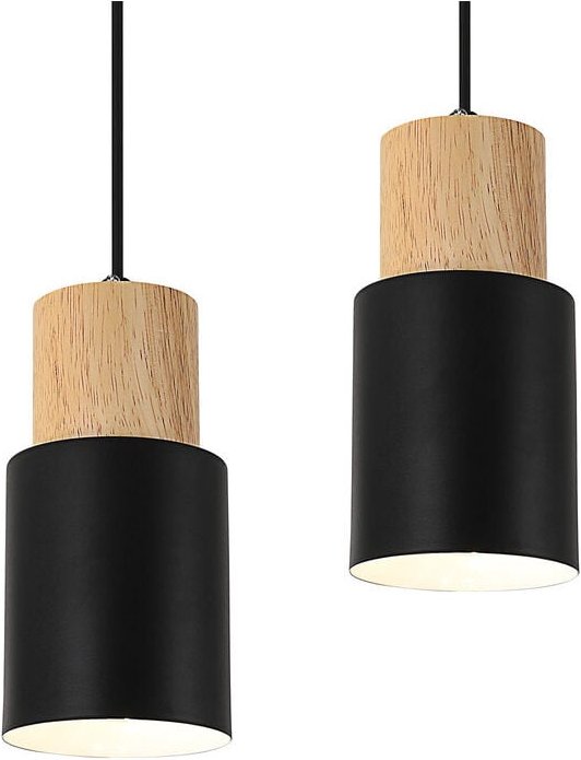 Comely - 2 Stück Vintage Pendelleuchte Industriebeleuchtung, E27 Holz Retro Deckenleuchte, Verstellbare Hängelampe, Pend...