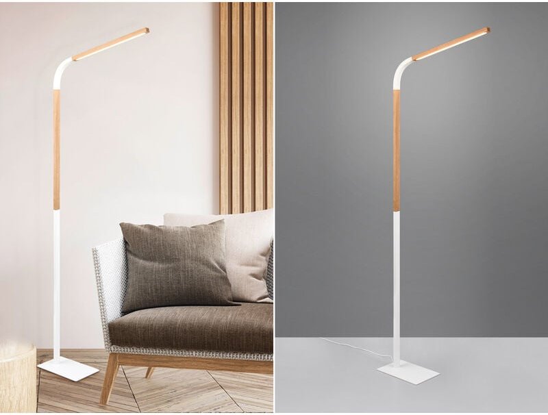 Led Stehleuchte norris Weiß mit Holzelementen, Höhe 140cm
