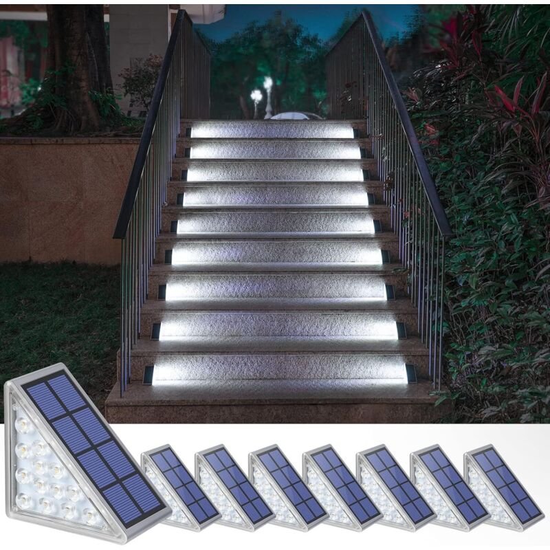 Solarleuchten für Treppen, Treppen, Deck, Einfahrt, Veranda, Haustür, Gehweg, Kaltweiß, 8er-Pack