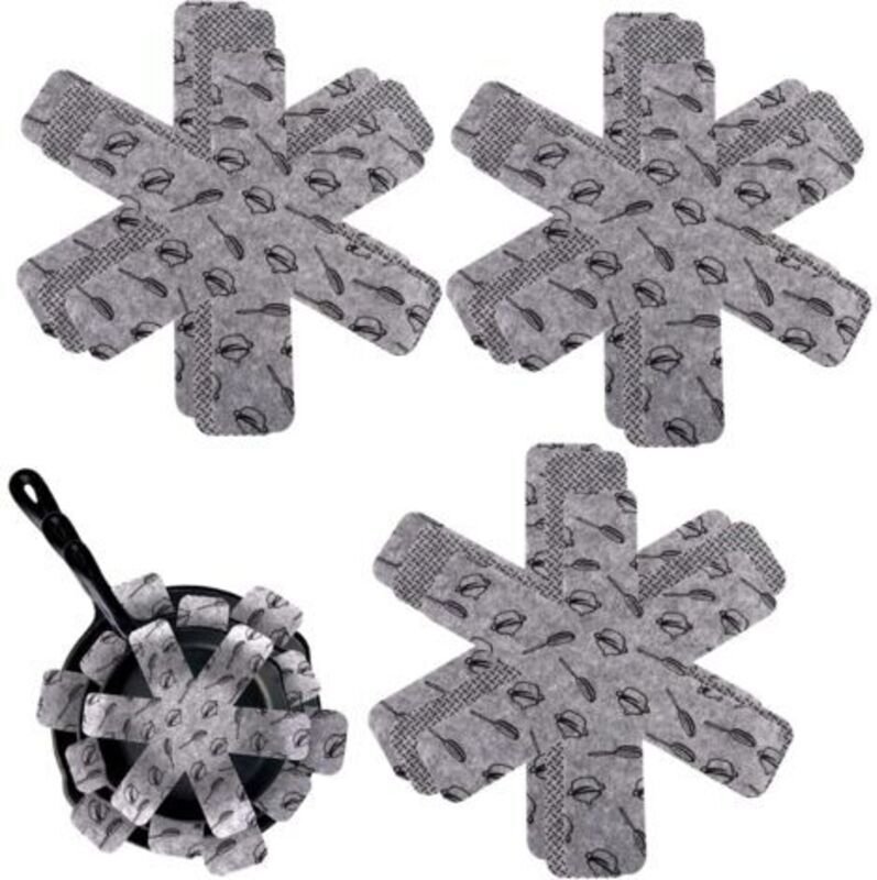 9-teiliges Topf- und Pfannenschutzset, Untersetzer, kratzfeste Topfschoner, 3 Größen (26/35/38 cm), Grau