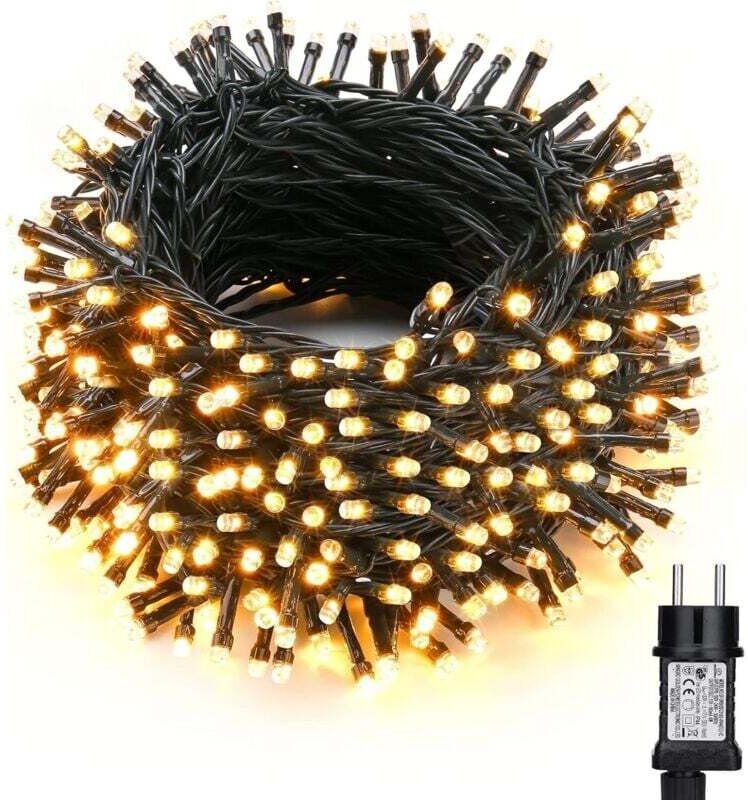 Weihnachtslichterkette für den Außenbereich, 30 m, 300 warmweiße LEDs, wasserdicht, 8 Modi, für drinnen und draußen, Zuh...