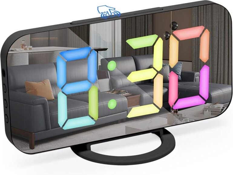 Dimmbarer Wecker mit LED-Anzeige, Digitaluhr, Digitaler Wecker mit Farbschriftarten, Alarm, Schlummerfunktion, Nachttisc...