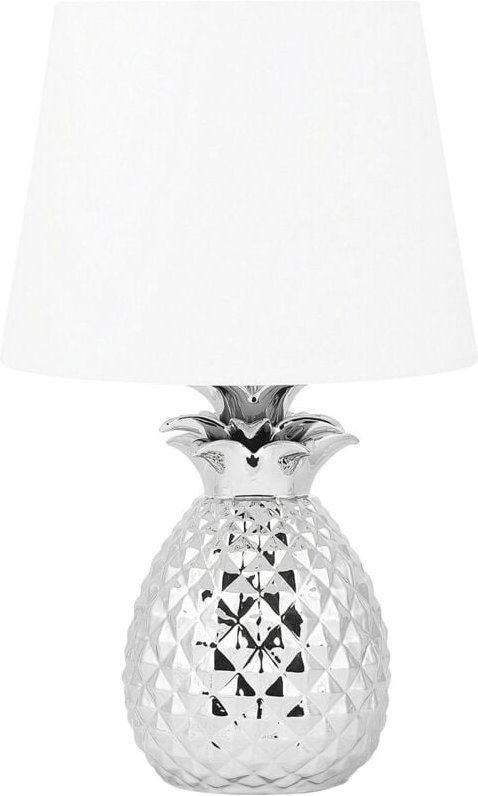 Beliani - Tischlampe Silber Keramik 52 cm Stoffschirm Weiß Ananas-Fuß Kabel mit Schalter Moderner Minimalistischer Stil