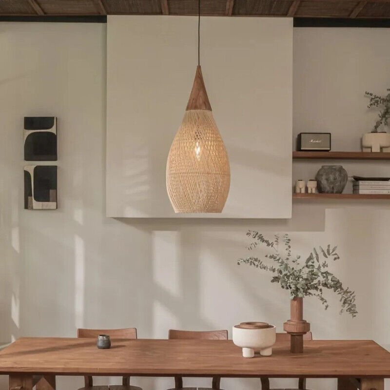 Vintage-Hängeleuchte aus Rattan, 25 × 50 cm – im Bohème-Stil, handgeflochtene Leuchte aus Korbgeflecht für Ess- oder Woh...