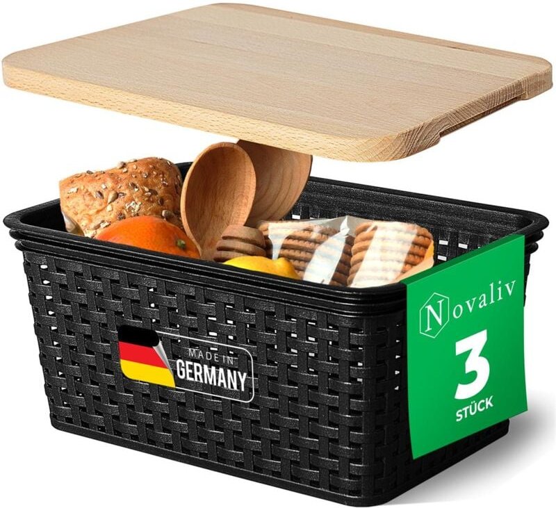 3x Novaliv Aufbewahrungsbox 3x Aufbewahrungsbox, 3x Holzdeckel