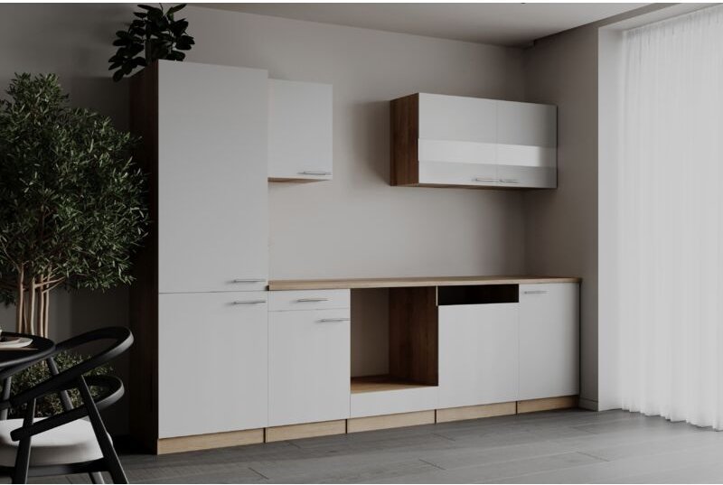 Einbauküche Küchenzeile Leerblock Eiche Sägerau Weiß Merle 280 cm Respekta