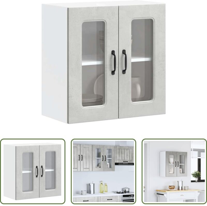 vidaXL Wandregal - Küchen-Hängeschrank mit Glastür Kalmar Betongrau Holzwerkstoff