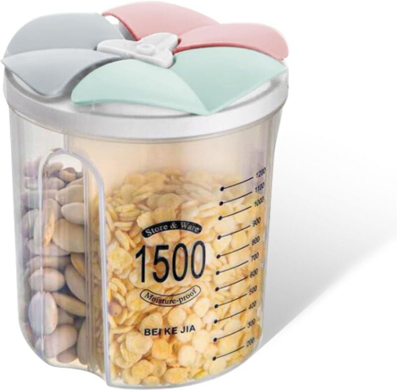 Contenitore ermetico con capacità di 2,5 l, 3 scomparti, capacità 1500 ml, adatto per conservare fagioli, noci, farina, ...