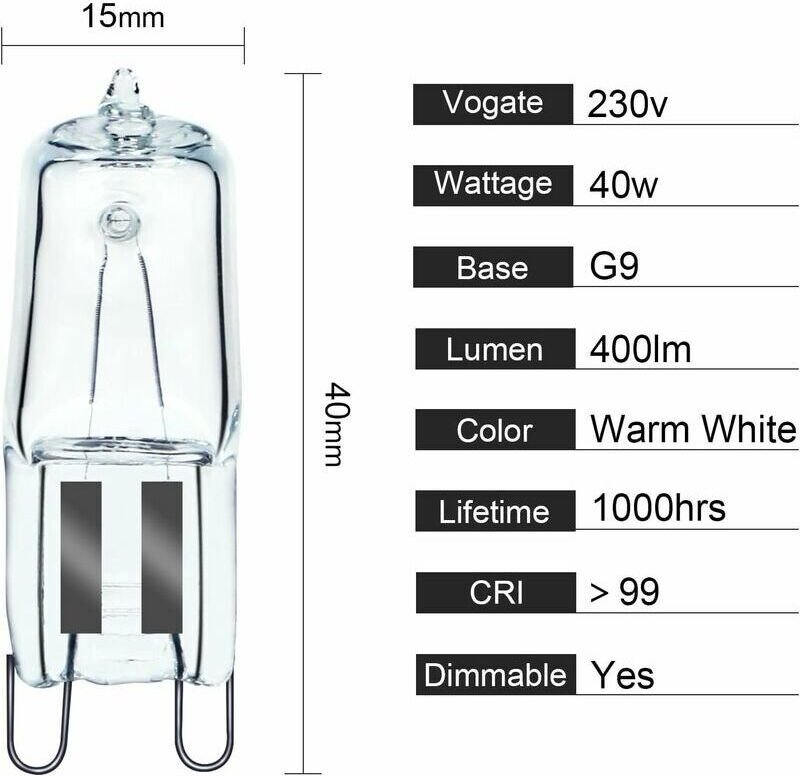 YMYNY Backofenbirne, G9, Halogenofen, G9, 40 W, 230 V, 300 °C Toleranz, Glühlampe, 2 Stück