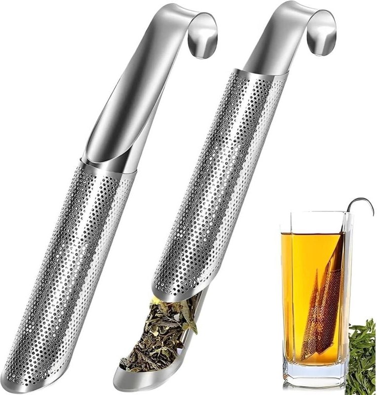 2er-Pack Teefilter, Edelstahl-Teefilter, Teepfeifen-Diffusorsiebe, wiederverwendbares Tee-Ei-Röhrchen, feinmaschiger Tee...