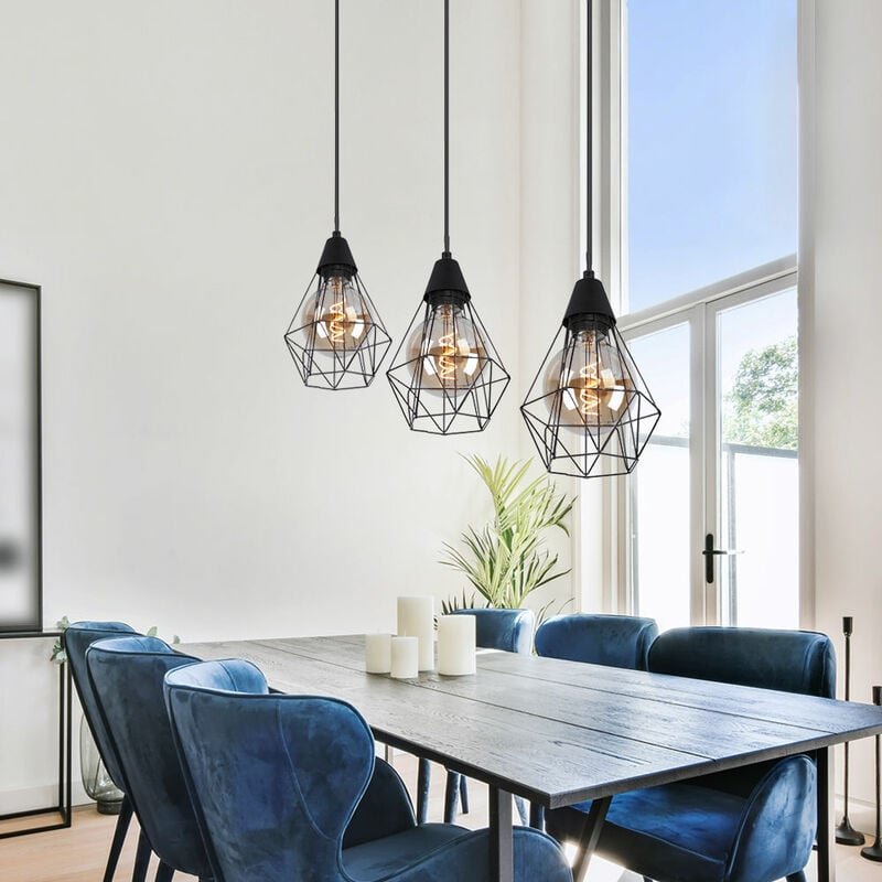 Pendellampe Hängeleuchte Käfig Wohnzimmer Hängelampe Pendelleuchte Gitter Optik, Metall schwarz, 1x E27, LxBxH 58x15x120...