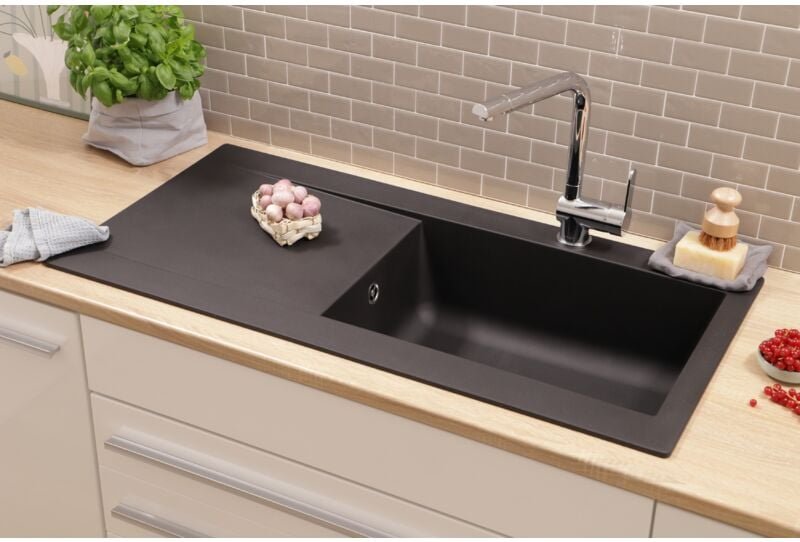 Einbauspüle Küchenspüle Spüle Granit Mineralite 100 x 50 Schwarz Respekta Denver