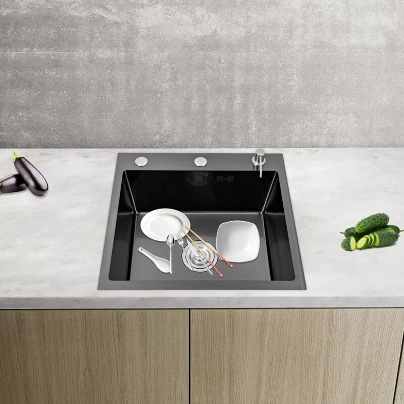 Edelstahl Einbauspüle Küchenspüle Waschbecken Spülbecken+Seifenspender 45x50cm