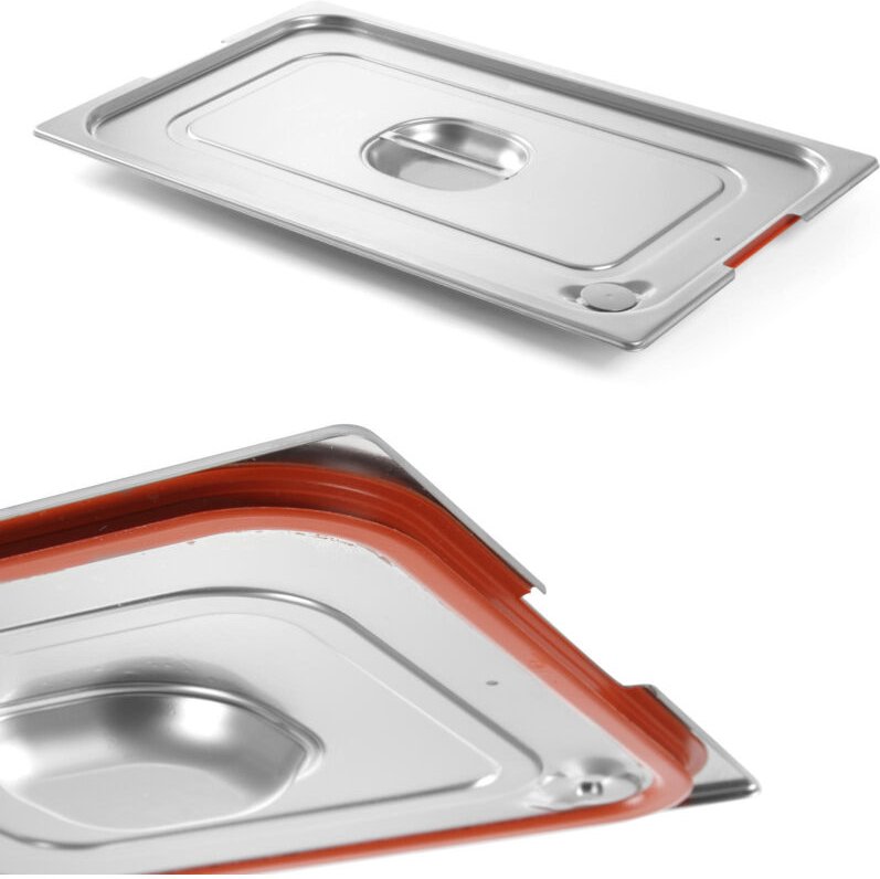 Deckel für GN Profi Line Behälter mit Silikondichtung und Aussparung für Griffe GN1/3 325x176mm Stahl - Hendi 804339