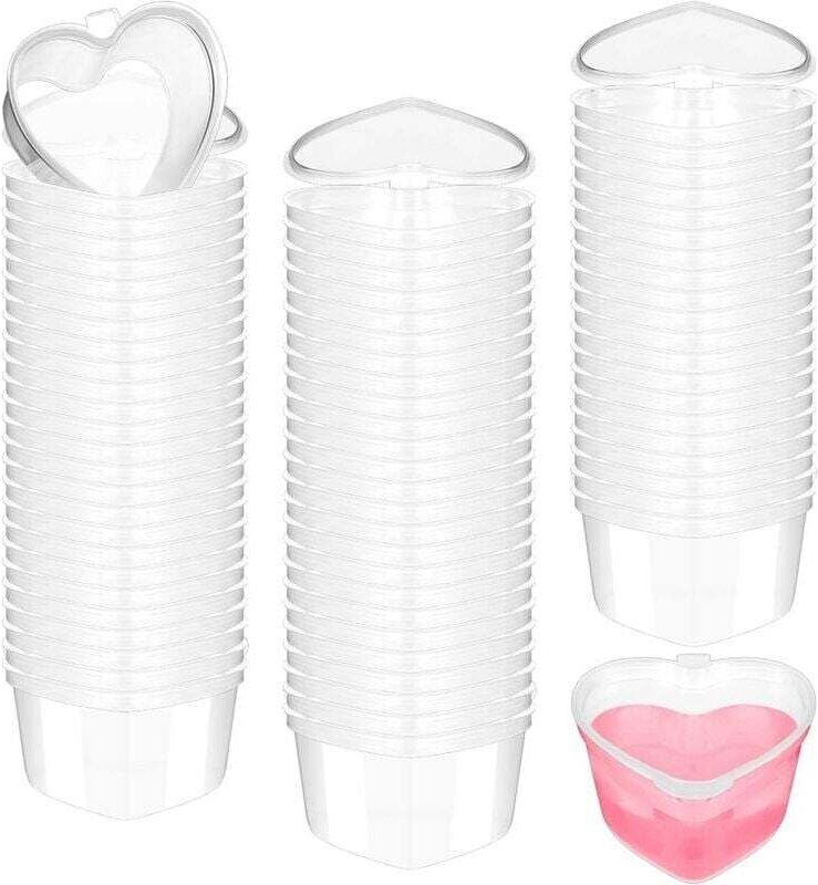 Packung mit 100 herzförmigen Aufbewahrungsdosen zum Valentinstag, 48 ml, aus transparentem Kunststoff, ideal zur Aufbewa...