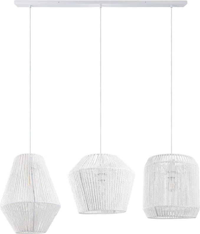 Pendelleuchte Esstisch Korb Boho Hängelampe Esszimmer Lampe E27 Rattan Pendelleuchte - Weiß, Weiß (Ø28 + Ø30 + Ø33cm) - ...