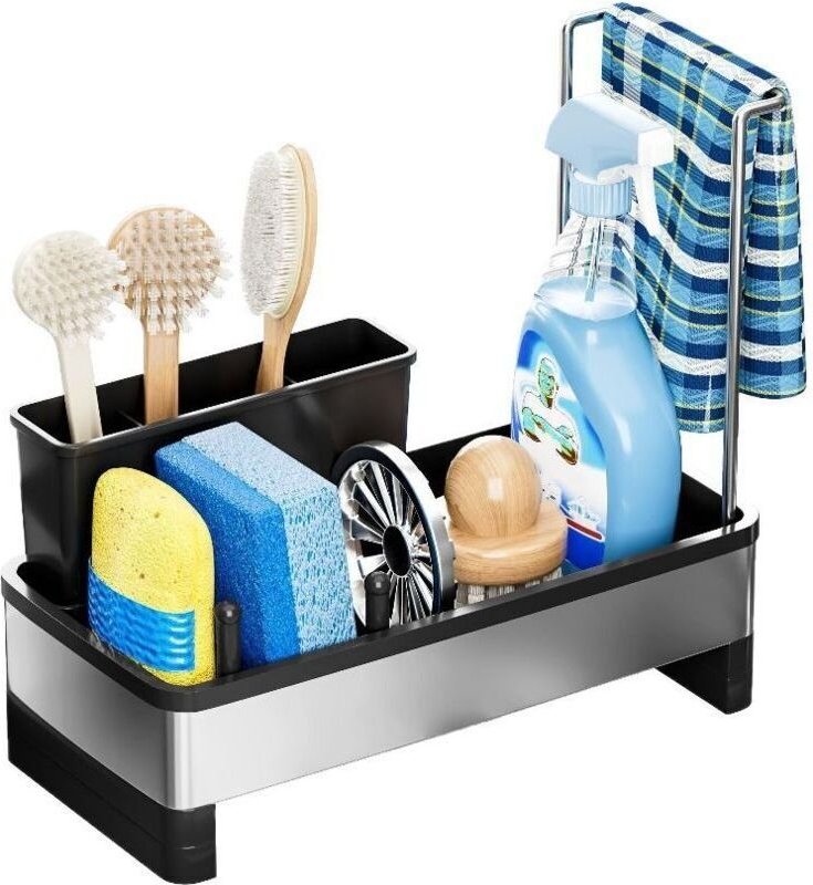 Spülbecken-Organizer, Küchen-Organizer, Schwammhalter, Abtropfschale für Reinigungsmittel, mit Abflussschlauch und Handt...