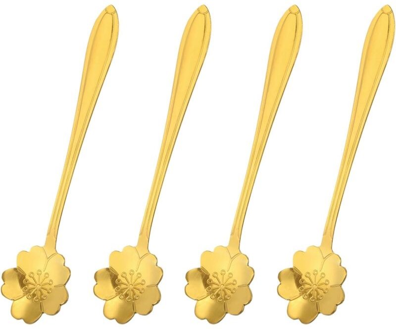 CCYKXA 4er-Set Edelstahl-Blumenlöffel, 12,7 cm, Kirschblütenform, Kaffeelöffel, kleiner Dessertlöffel für Espresso, Zuck...