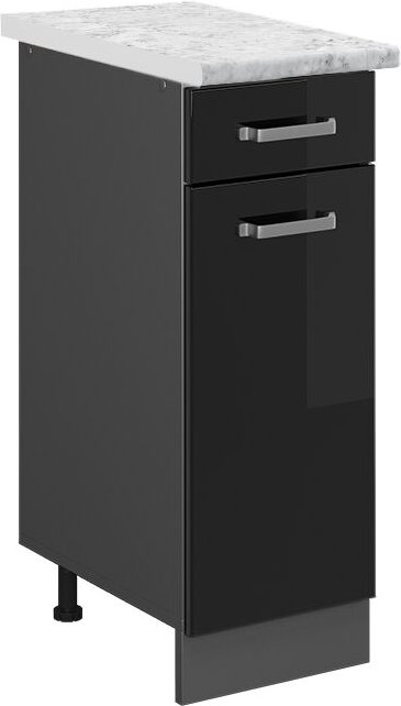 Vicco - Schubladenschrank R-Line, Schwarz Hochglanz, 30 cm ap Marmor